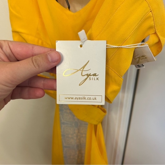 Aya Muse Citrine Silk Maxi Dress Yellow Blue Cut-Out NWT Small Wedding Formal - Picture 6 of 12